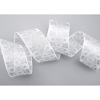 20 m x 40 mm Dekoband Folklore WEISS Geschenkband mit formstabilen Kanten Ornament Muster Schleifenband