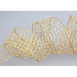 3 m x 40 mm Gitterband Alex Gold Dekoband mit Drahtkanten Drahtkantenband Glanz Lurexband Netzband Floristik Lurex