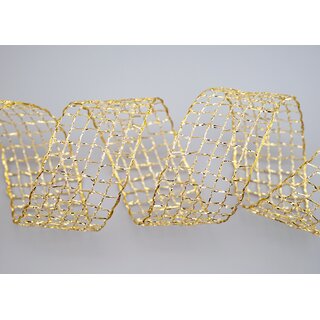 3 m x 40 mm Gitterband Alex Gold Dekoband mit Drahtkanten Drahtkantenband Glanz Lurexband Netzband Floristik Lurex