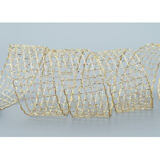 3 m x 40 mm Gitterband Alex Gold Dekoband mit Drahtkanten Drahtkantenband Glanz Lurexband Netzband Floristik Lurex