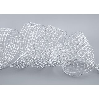 3 m x 40 mm Gitterband Alex SILBER Dekoband mit Drahtkanten Drahtkantenband Glanz Lurexband Netzband Floristik Lurex