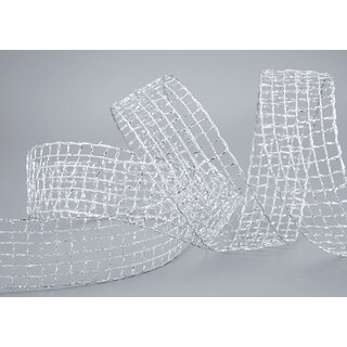 3 m x 40 mm Gitterband Alex SILBER Dekoband mit Drahtkanten Drahtkantenband Glanz Lurexband Netzband Floristik Lurex