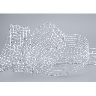 3 m x 40 mm Gitterband Alex SILBER Dekoband mit Drahtkanten Drahtkantenband Glanz Lurexband Netzband Floristik Lurex