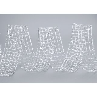 3 m x 40 mm Gitterband Alex SILBER Dekoband mit Drahtkanten Drahtkantenband Glanz Lurexband Netzband Floristik Lurex