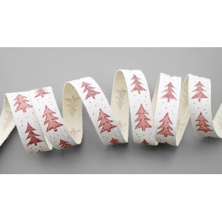3 m x 15 mm Dekoband Happy Christmas Tree CREME ROSA Stoffband Natur Weihnachtsbaum 100% Baumwolle umweltfreundlich Schleifenband Weihnachtsband