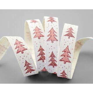 20 m x 15 mm Dekoband Happy Christmas Tree CREME ROSA Stoffband Natur Weihnachtsbaum 100% Baumwolle umweltfreundlich Schleifenband Weihnachtsband
