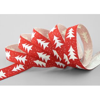20 m x 15 mm Dekoband Happy Christmas Tree ROT WEISS Stoffband Natur Weihnachtsbaum 100% Baumwolle umweltfreundlich Schleifenband Weihnachtsband