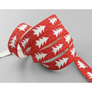20 m x 15 mm Dekoband Happy Christmas Tree ROT WEISS Stoffband Natur Weihnachtsbaum 100% Baumwolle umweltfreundlich Schleifenband Weihnachtsband