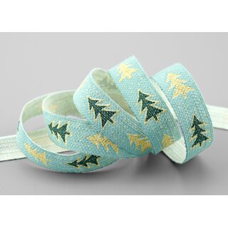 20 m x 15 mm Dekoband Happy Christmas Tree MINT DUNKELGRN GOLD Stoffband Natur Weihnachtsbaum 100% Baumwolle umweltfreundlich Schleifenband Weihnachtsband