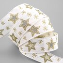 20 m x 25 mm Dekoband Happy Stars CREME GOLD Stoffband...