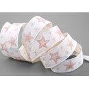 20 m x 25 mm Dekoband Happy Stars CREME ROSA Stoffband...