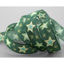20 m x 25 mm Dekoband Happy Stars GRN GOLD Stoffband mit...