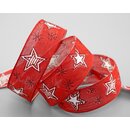 20 m x 25 mm Dekoband Happy Stars ROT WEISS Stoffband mit...