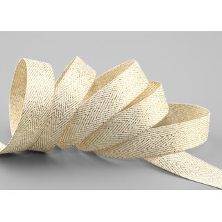 3 m x 15 mm Webband FISCHGRT Gold CREME Ivory Dekoband Schleifenband Geschenkband Lurex doppelseitiges Stoffband fest formstabil