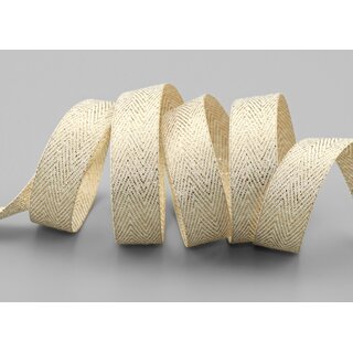 3 m x 15 mm Webband FISCHGRT Gold CREME Ivory Dekoband Schleifenband Geschenkband Lurex doppelseitiges Stoffband fest formstabil