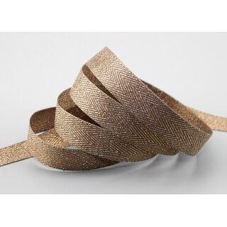 3 m x 15 mm Webband FISCHGRT Gold TAUPE Beige Dekoband Schleifenband Geschenkband Lurex doppelseitiges Stoffband fest formstabil
