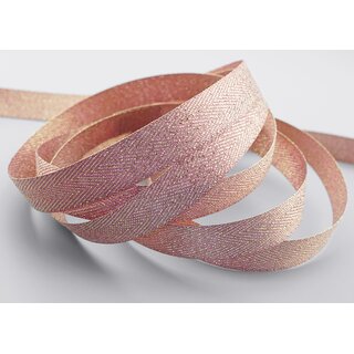 20 m x 15 mm Webband FISCHGRT Gold Altrosa Rosa Dekoband Schleifenband Geschenkband Lurex doppelseitiges Stoffband fest formstabil