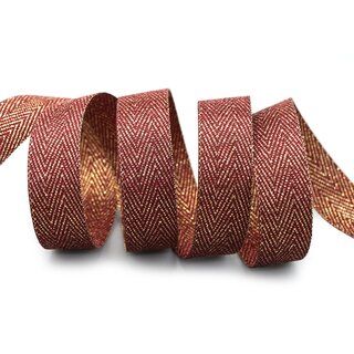 20 m x 15 mm Webband FISCHGRT Gold BORDEAUX Rot Dekoband Schleifenband Geschenkband Lurex doppelseitiges Stoffband fest formstabil
