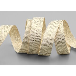 20 m x 15 mm Webband FISCHGRT Gold CREME Ivory Dekoband Schleifenband Geschenkband Lurex doppelseitiges Stoffband fest formstabil