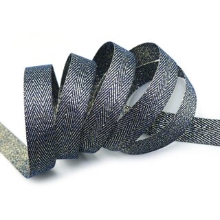 20 m x 15 mm Webband FISCHGRT Gold DUNKELBLAU Blau Dekoband Schleifenband Geschenkband Lurex doppelseitiges Stoffband fest formstabil