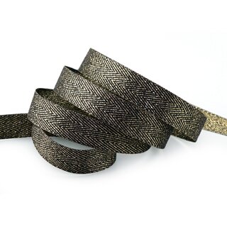 20 m x 15 mm Webband FISCHGRT Gold SCHWARZ Dekoband Schleifenband Geschenkband Lurex doppelseitiges Stoffband fest formstabil