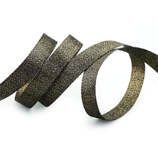 20 m x 15 mm Webband FISCHGRT Gold SCHWARZ Dekoband Schleifenband Geschenkband Lurex doppelseitiges Stoffband fest formstabil