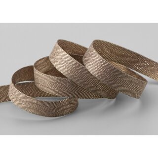 20 m x 15 mm Webband FISCHGRT Gold TAUPE Beige Dekoband Schleifenband Geschenkband Lurex doppelseitiges Stoffband fest formstabil