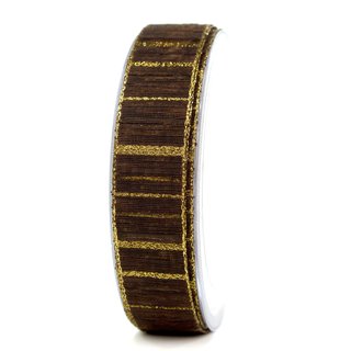 3 m x 25 mm Dekoband Matrix Gold Streifen DUNKELBRAUN Braun Schleifenband halbtransparentes Stoffband Lurex glnzendes formstabiles Band