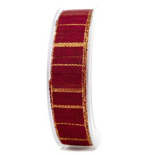 20 m x 25 mm Dekoband Matrix Gold Streifen BORDEAUX Dunkelrot Schleifenband halbtransparentes Stoffband Lurex glnzendes formstabiles Band