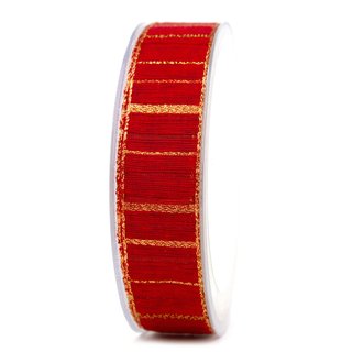 20 m x 25 mm Dekoband Matrix Gold Streifen ROT Schleifenband halbtransparentes Stoffband Lurex glnzendes formstabiles Band