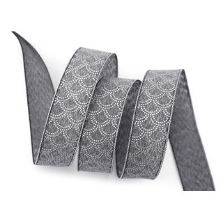 3 m x 25 mm Dekoband David GRAU SILBER Schleifenband Anthrazit Stoffband mit formstabilen Kanten Lurex glnzend Weihnachten Baumwolloptik einseitig Gemustert