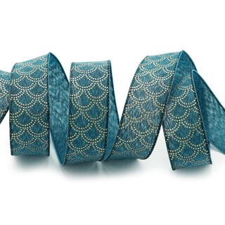 3 m x 25 mm Dekoband David PETROL GOLD Schleifenband Stoffband Blau Lurex mit formstabilen Kanten glnzend Weihnachten Baumwolloptik einseitig Gemustert