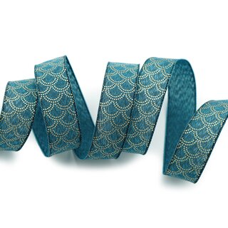 3 m x 25 mm Dekoband David PETROL GOLD Schleifenband Stoffband Blau Lurex mit formstabilen Kanten glnzend Weihnachten Baumwolloptik einseitig Gemustert