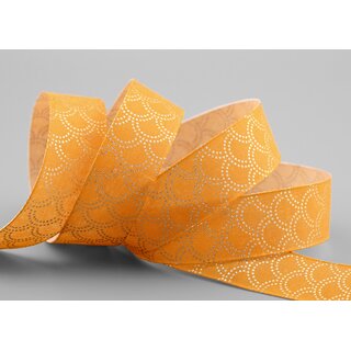 3 m x 25 mm Dekoband David SENF Orange GOLD Schleifenband Stoffband Gelb mit formstabilen Kanten Lurex glnzend Weihnachten Baumwolloptik einseitig Gemustert