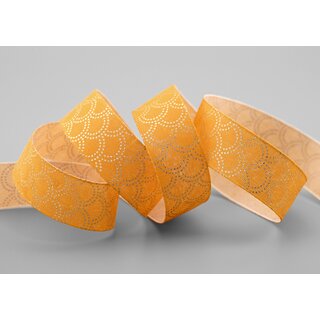 3 m x 25 mm Dekoband David SENF Orange GOLD Schleifenband Stoffband Gelb mit formstabilen Kanten Lurex glnzend Weihnachten Baumwolloptik einseitig Gemustert