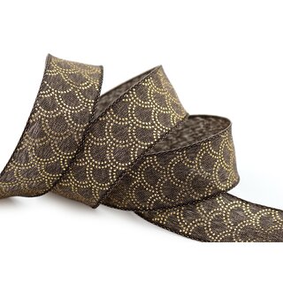 20 m x 25 mm Dekoband David BRAUN Taupe GOLD Schleifenband Stoffband mit formstabilen Kanten Lurex glnzend Weihnachten Baumwolloptik einseitig Gemustert