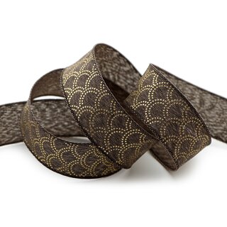 20 m x 25 mm Dekoband David BRAUN Taupe GOLD Schleifenband Stoffband mit formstabilen Kanten Lurex glnzend Weihnachten Baumwolloptik einseitig Gemustert