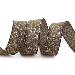 20 m x 25 mm Dekoband David BRAUN Taupe GOLD Schleifenband Stoffband mit formstabilen Kanten Lurex glnzend Weihnachten Baumwolloptik einseitig Gemustert