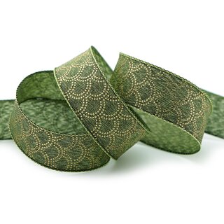20 m x 25 mm Dekoband David GRN Olive GOLD Schleifenband Stoffband mit formstabilen Kanten Lurex glnzend Weihnachten Baumwolloptik einseitig Gemustert