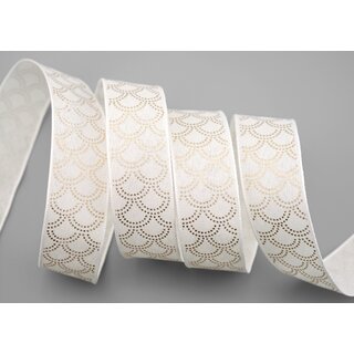 20 m x 25 mm Dekoband David WEISS GOLD Schleifenband Stoffband mit formstabilen Kanten Lurex glnzend Weihnachten Baumwolloptik einseitig Gemustert