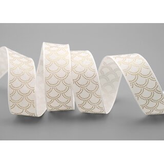 20 m x 25 mm Dekoband David WEISS GOLD Schleifenband Stoffband mit formstabilen Kanten Lurex glnzend Weihnachten Baumwolloptik einseitig Gemustert