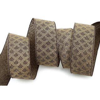 3 m x 40 mm Dekoband David BRAUN Taupe GOLD Schleifenband Stoffband mit formstabilen Kanten Lurex glnzend Weihnachten Baumwolloptik einseitig Gemustert