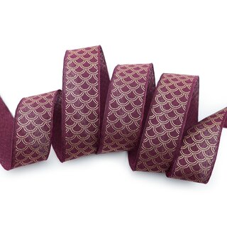 3 m x 40 mm Dekoband David FUCHSIA Beere GOLD Schleifenband Stoffband mit formstabilen Kanten Lurex glnzend Weihnachten Baumwolloptik einseitig Gemustert