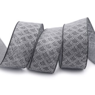 3 m x 40 mm Dekoband David GRAU SILBER Schleifenband Anthrazit Stoffband mit formstabilen Kanten Lurex glnzend Weihnachten Baumwolloptik einseitig Gemustert