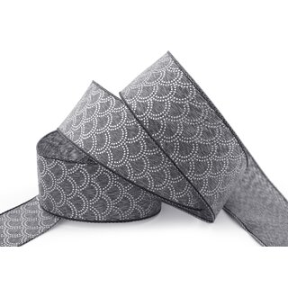 3 m x 40 mm Dekoband David GRAU SILBER Schleifenband Anthrazit Stoffband mit formstabilen Kanten Lurex glnzend Weihnachten Baumwolloptik einseitig Gemustert