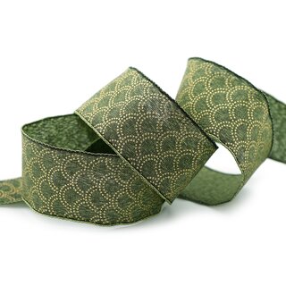 3 m x 40 mm Dekoband David GRN Olive GOLD Schleifenband Stoffband mit formstabilen Kanten Lurex glnzend Weihnachten Baumwolloptik einseitig Gemustert