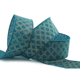 3 m x 40 mm Dekoband David PETROL GOLD Schleifenband Stoffband Blau mit formstabilen Kanten Lurex glnzend Weihnachten Baumwolloptik einseitig Gemustert