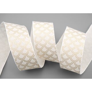 3 m x 40 mm Dekoband David WEISS GOLD Schleifenband Stoffband mit formstabilen Kanten Lurex glnzend Weihnachten Baumwolloptik einseitig Gemustert