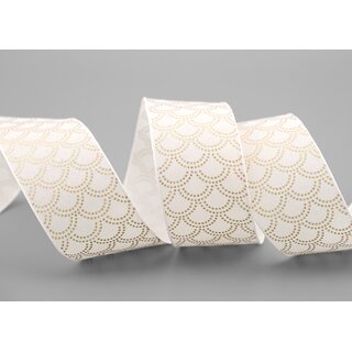 3 m x 40 mm Dekoband David WEISS GOLD Schleifenband Stoffband mit formstabilen Kanten Lurex glnzend Weihnachten Baumwolloptik einseitig Gemustert