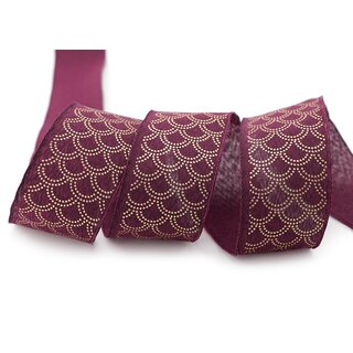 20 m x 40 mm Dekoband David FUCHSIA Beere GOLD Schleifenband Stoffband mit formstabilen Kanten Lurex glnzend Weihnachten Baumwolloptik einseitig Gemustert